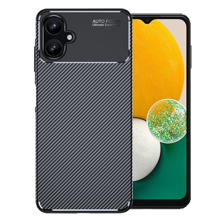 Husa pentru Samsung Galaxy A06, SKYDDAR INNOVATION, CarbonFiber, Antisoc, Negru, set cu sticker
