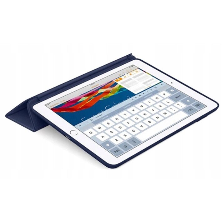 Set husa tableta/folie de protectie, Piele ecologica, Compatibil cu Apple iPad, 10.2 inch, Albastru inchis