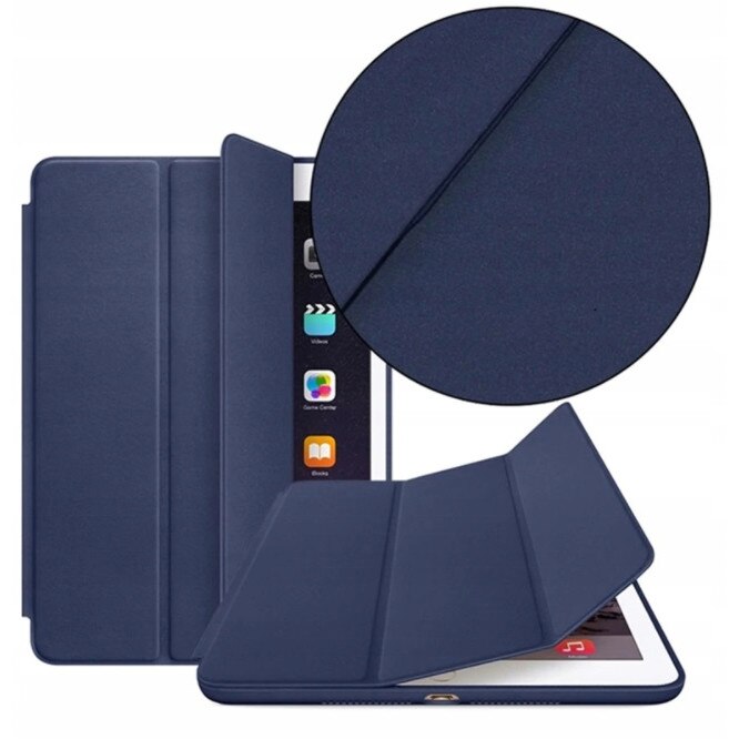 Set husa tableta/folie de protectie, Piele ecologica, Compatibil cu Apple iPad, 10.2 inch, Albastru inchis