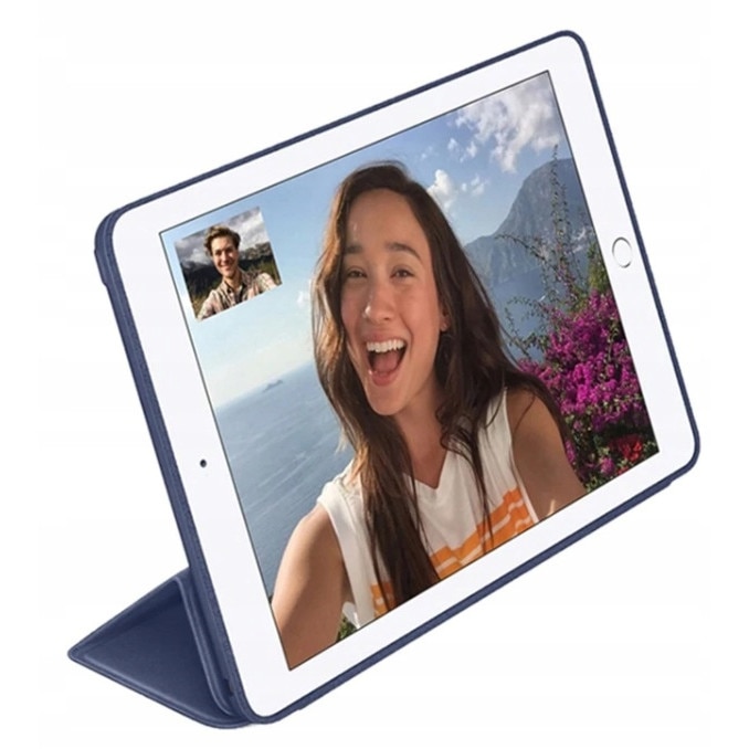 Set husa tableta/folie de protectie, Piele ecologica, Compatibil cu Apple iPad, 10.2 inch, Albastru inchis
