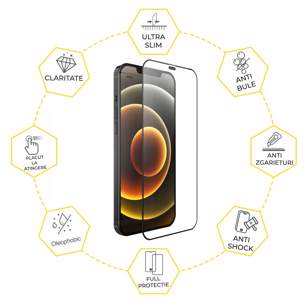 Set doua Folii de Protectie Daden® instalare usoara din Sticla Temperata Premium pentru iPhone 14 Pro, Kit instalare rapida, Easy App, Protectie Profesionala, Ultra Rezistenta, Calitate Premium