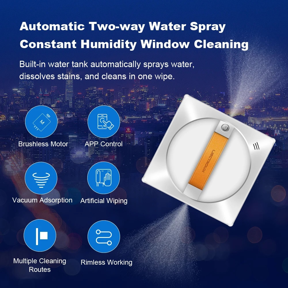Aspirator de geamuri, YW710, dual spray de apa, control prin aplicatie, alb, 216x216x63mm