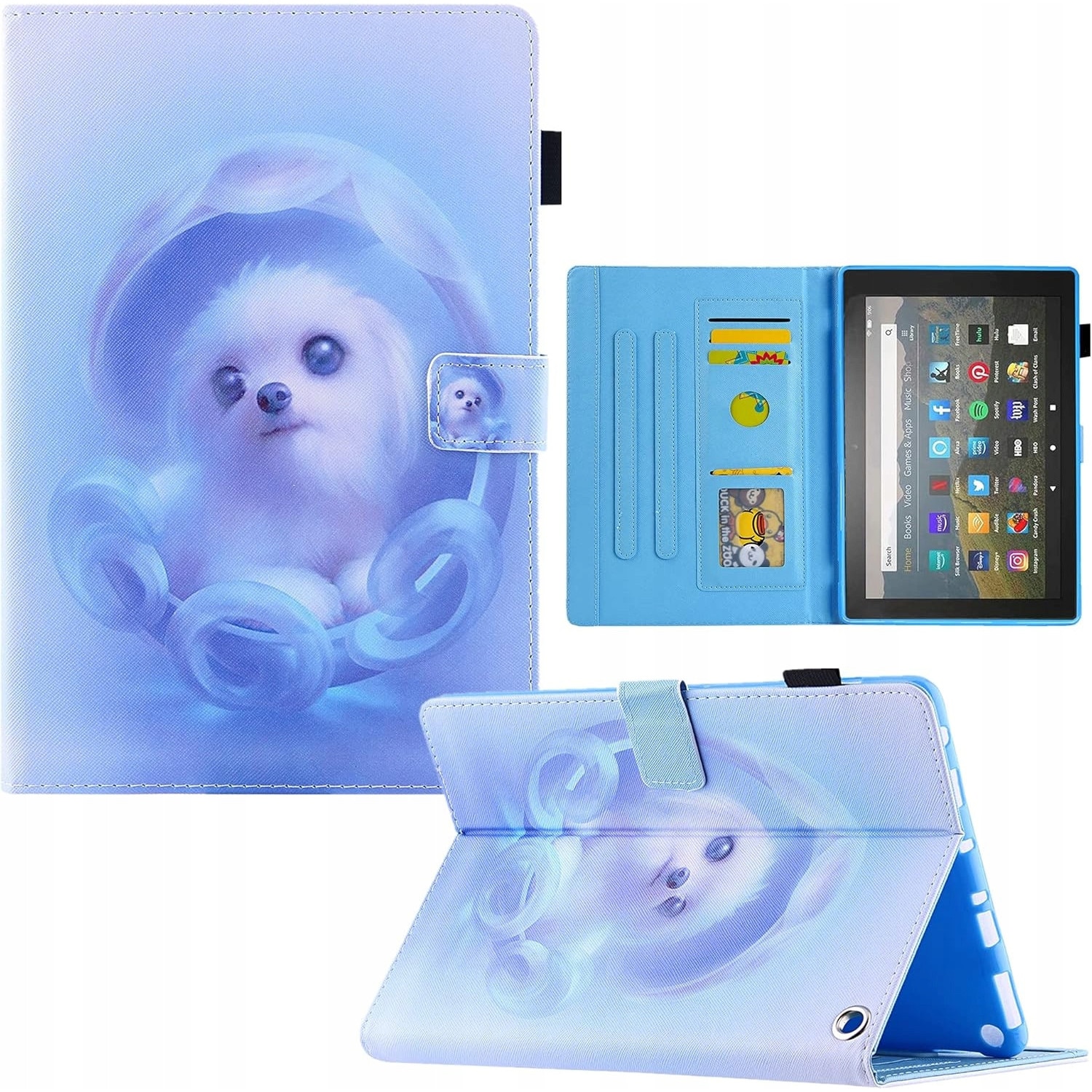 Husa tableta Amazon HD10/HD10 Plus 2021, albastra, cu compartimente pentru carduri
