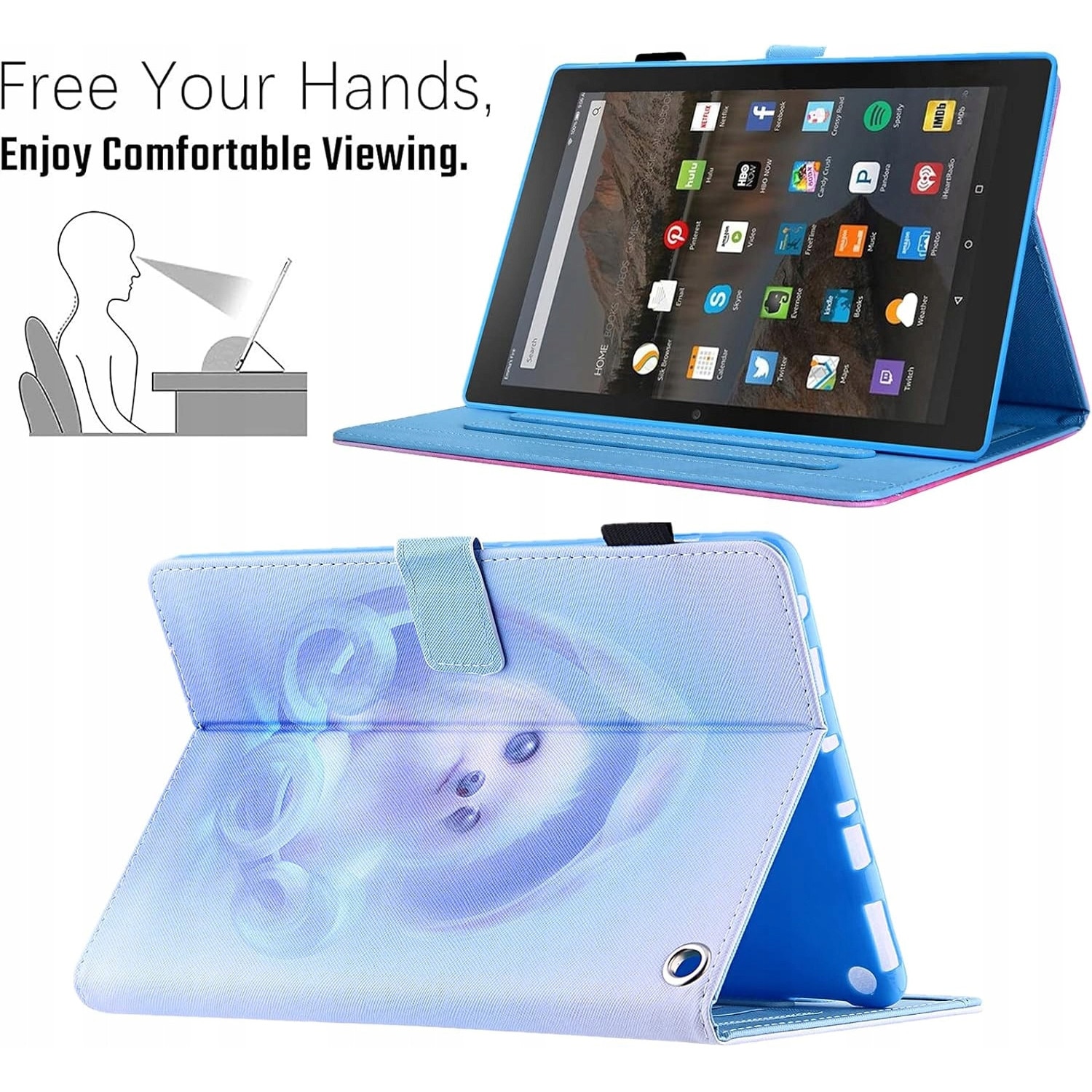 Husa tableta Amazon HD10/HD10 Plus 2021, albastra, cu compartimente pentru carduri