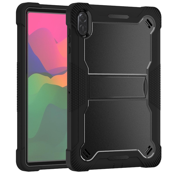 Husa tableta pentru Honor Pad X8a, silicon hibrid PC anti-soc + suport, negru