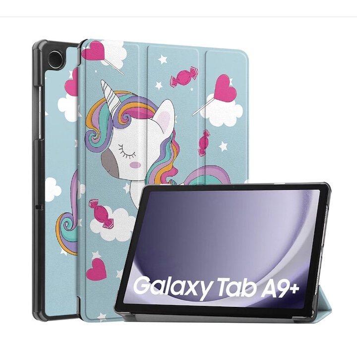 Husa pentru Samsung Galaxy Tab A9+ Plus 11 inch UltraSlim de tip stand functie sleep/wake-up, unicorn