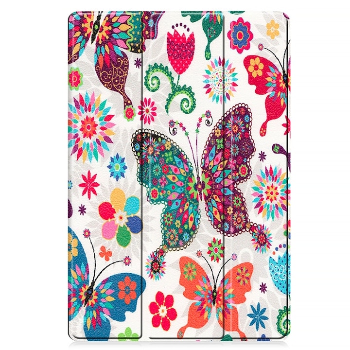 Husa tableta din piele pentru Samsung Galaxy Tab A11+ Plus, Protectie Completa, Functie de Stand, Alb/Multicolor