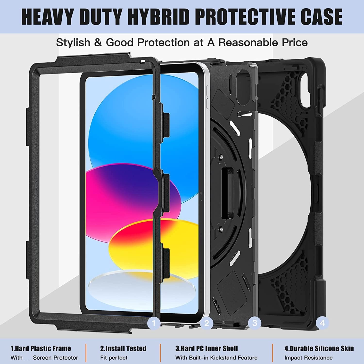 Pachet 360: Husa cu folie integrata pentru iPad 11 2025 iPad 10 2022 Shockproof Armor de tip stand