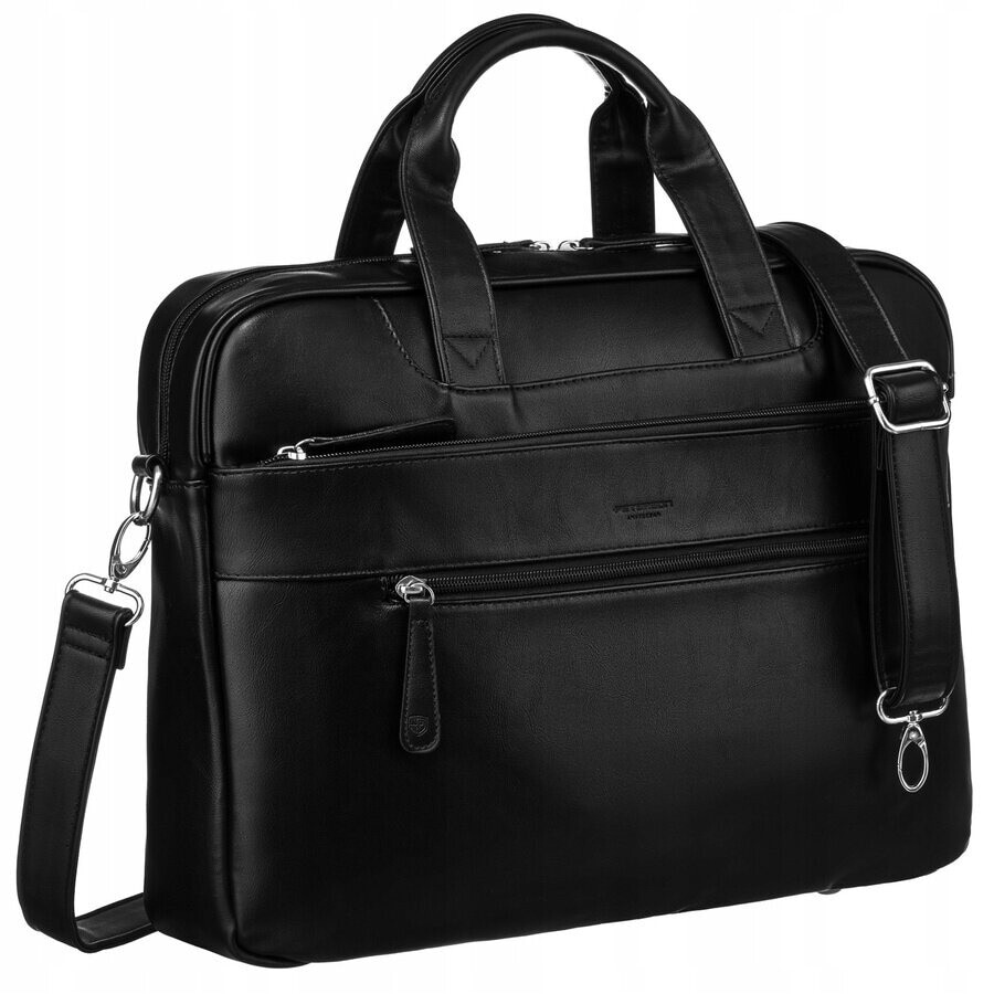 Geanta laptop, Peterson, 14 inch, ecologica, cu multiple compartimente, neagra