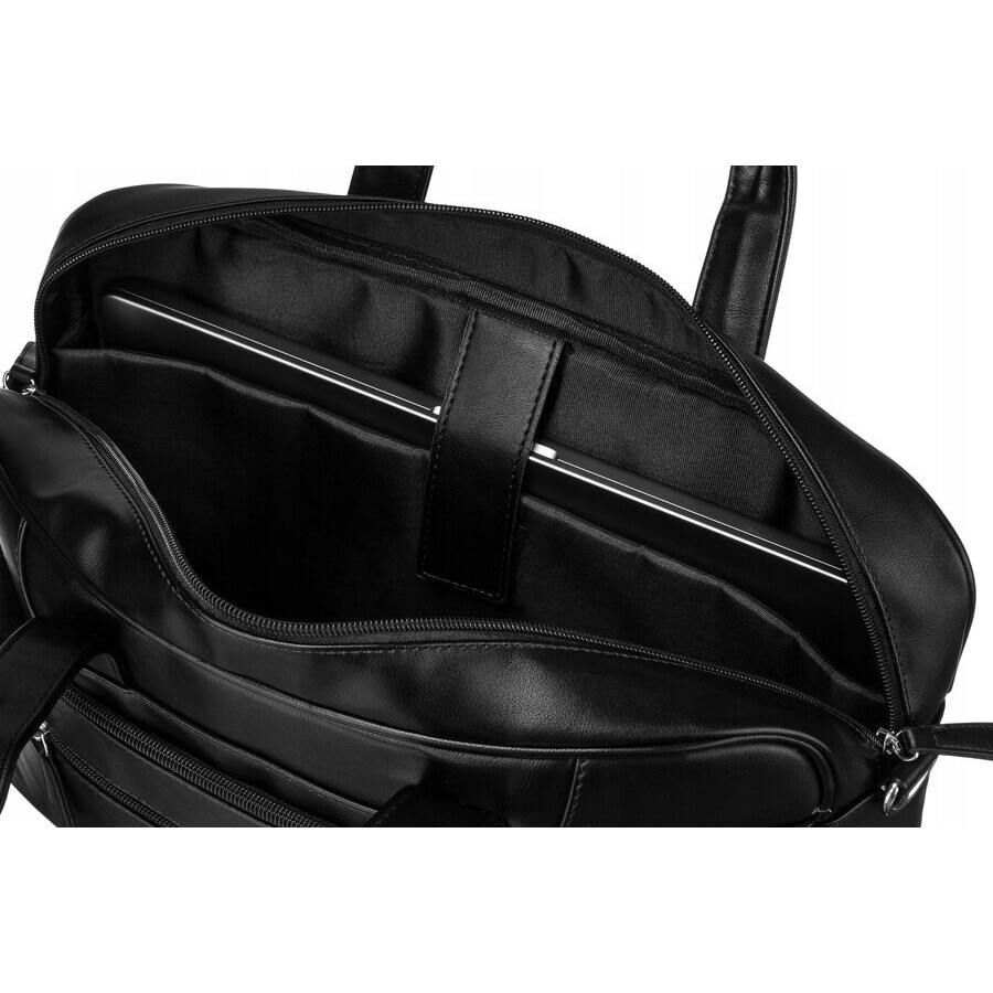 Geanta laptop, Peterson, 14 inch, ecologica, cu multiple compartimente, neagra