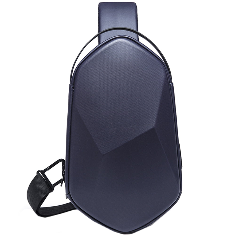 Geanta crossbody, de umar sau de mana tip sling, cu port de incarcare USB 3.0, Bange, 30x11x17 cm, Albastra