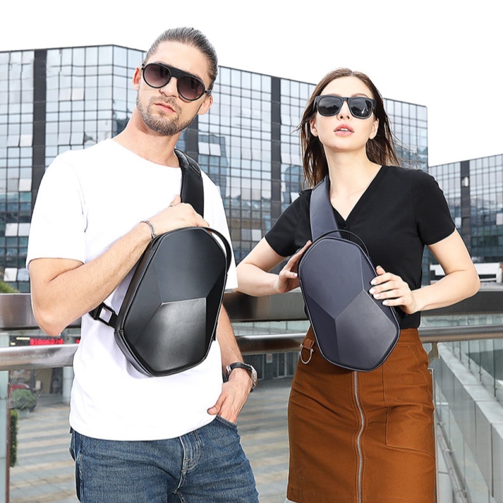 Geanta crossbody, de umar sau de mana tip sling, cu port de incarcare USB 3.0, Bange, 30x11x17 cm, Albastra