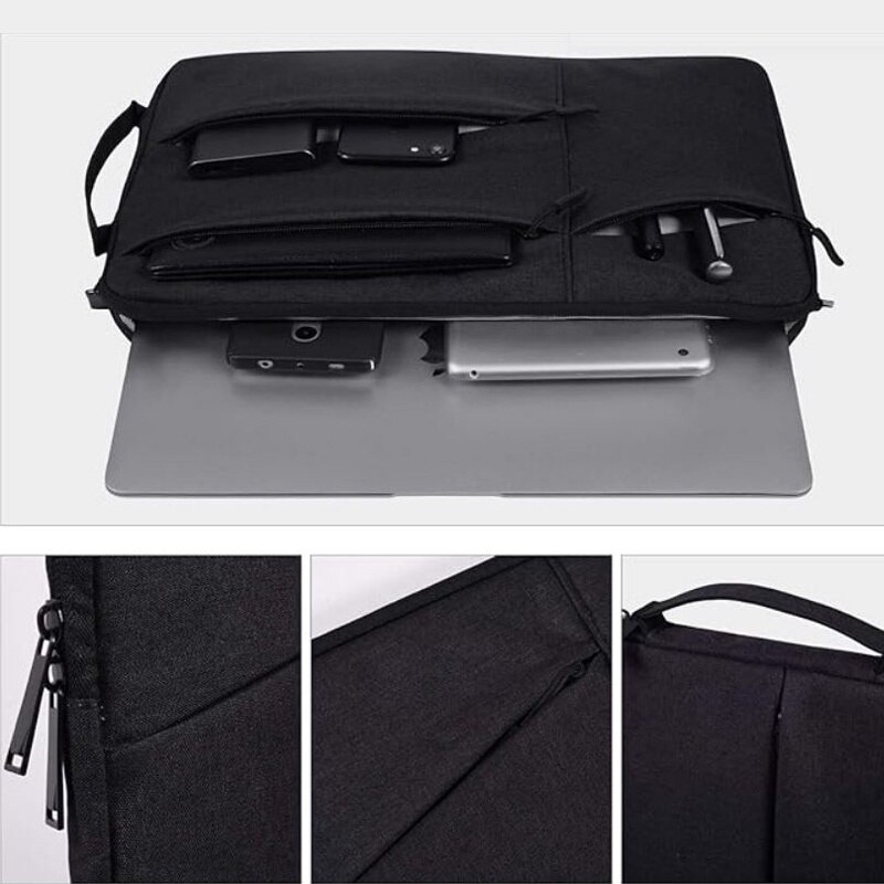Geanta pentru Laptop 13", Aspect Business, 4 Buzunare, Textil rezistent, Negru