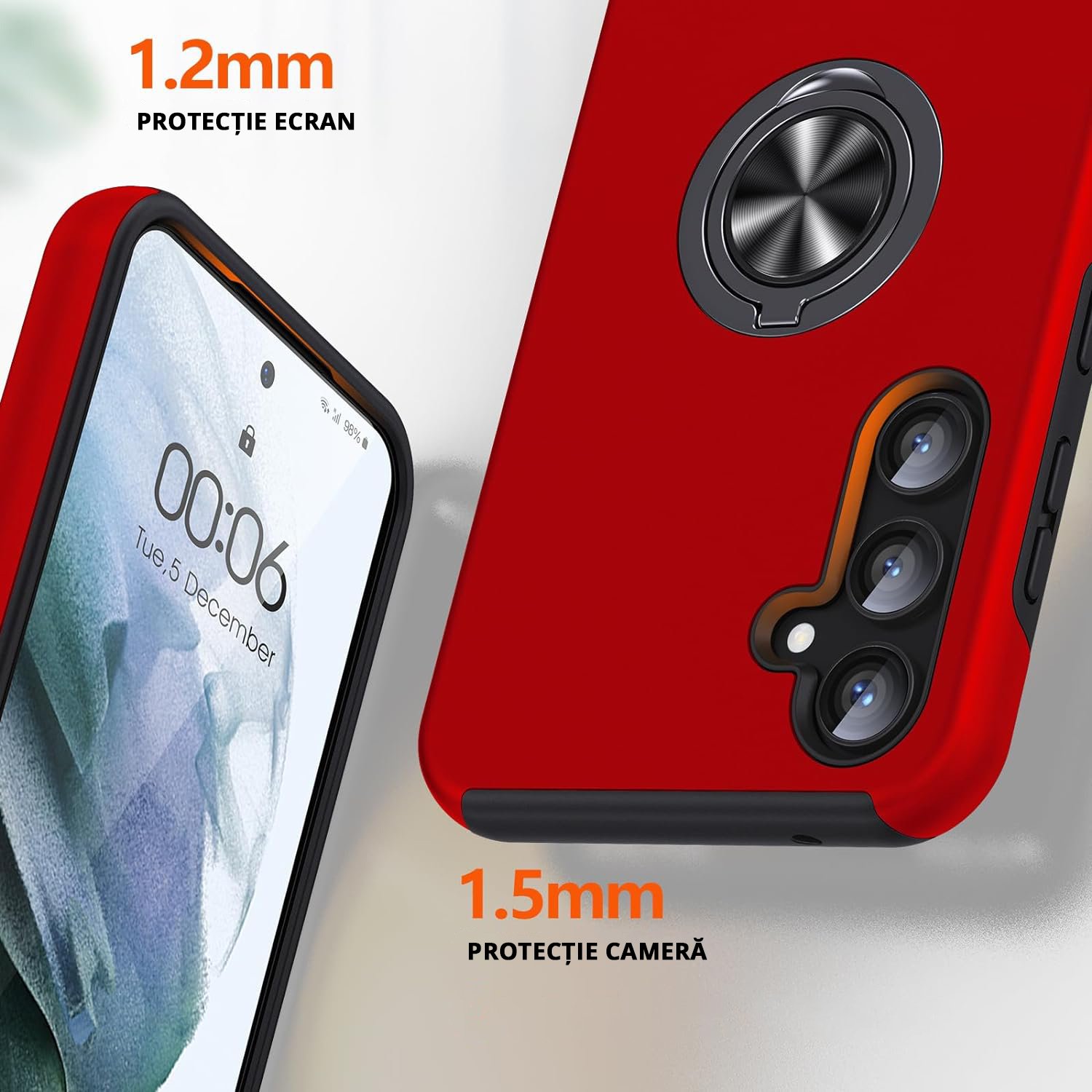 Husa pentru Samsung Galaxy S23 FE, inel rotativ si Kickstand 360°, Protectie Militara Antisoc, cu disipare termica, Rosu