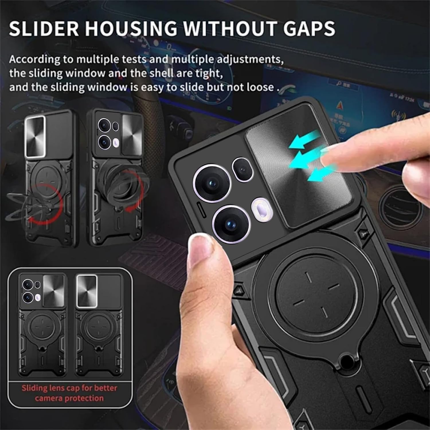 Husa pentru Oppo Reno 13 Pro cu protectie pentru camera si suport magnetic integrat Ring Shockproof Negru
