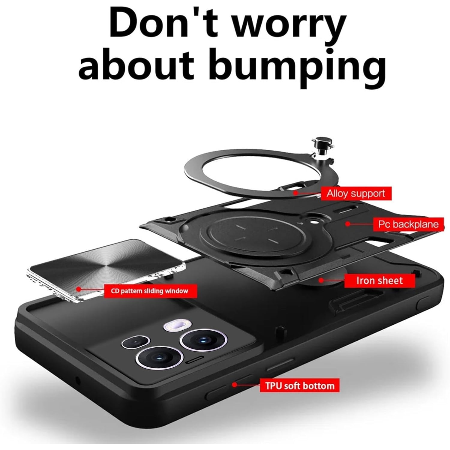 Husa pentru Oppo Reno 13 Pro cu protectie pentru camera si suport magnetic integrat Ring Shockproof Negru