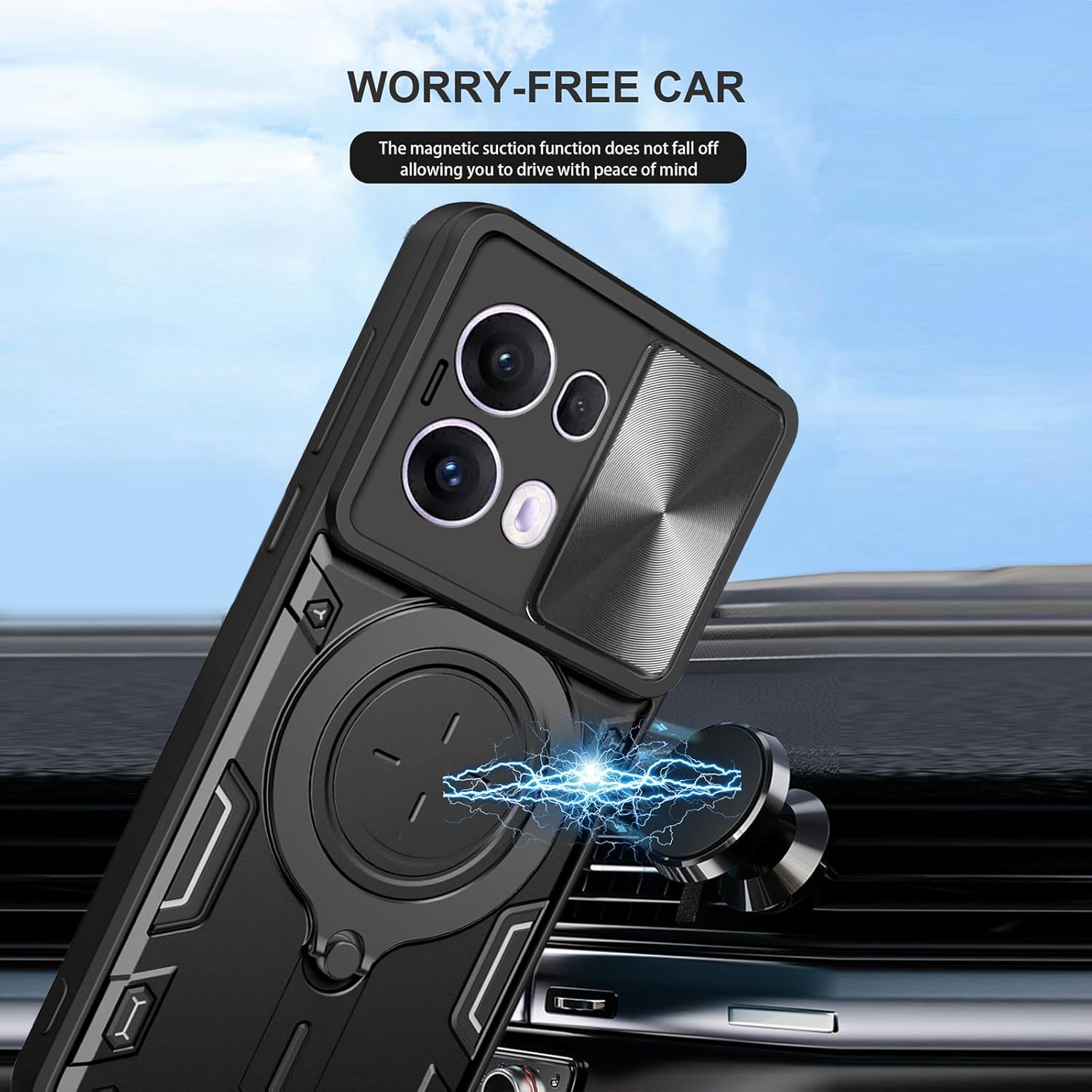 Husa pentru Oppo Reno 13 Pro cu protectie pentru camera si suport magnetic integrat Ring Shockproof Negru