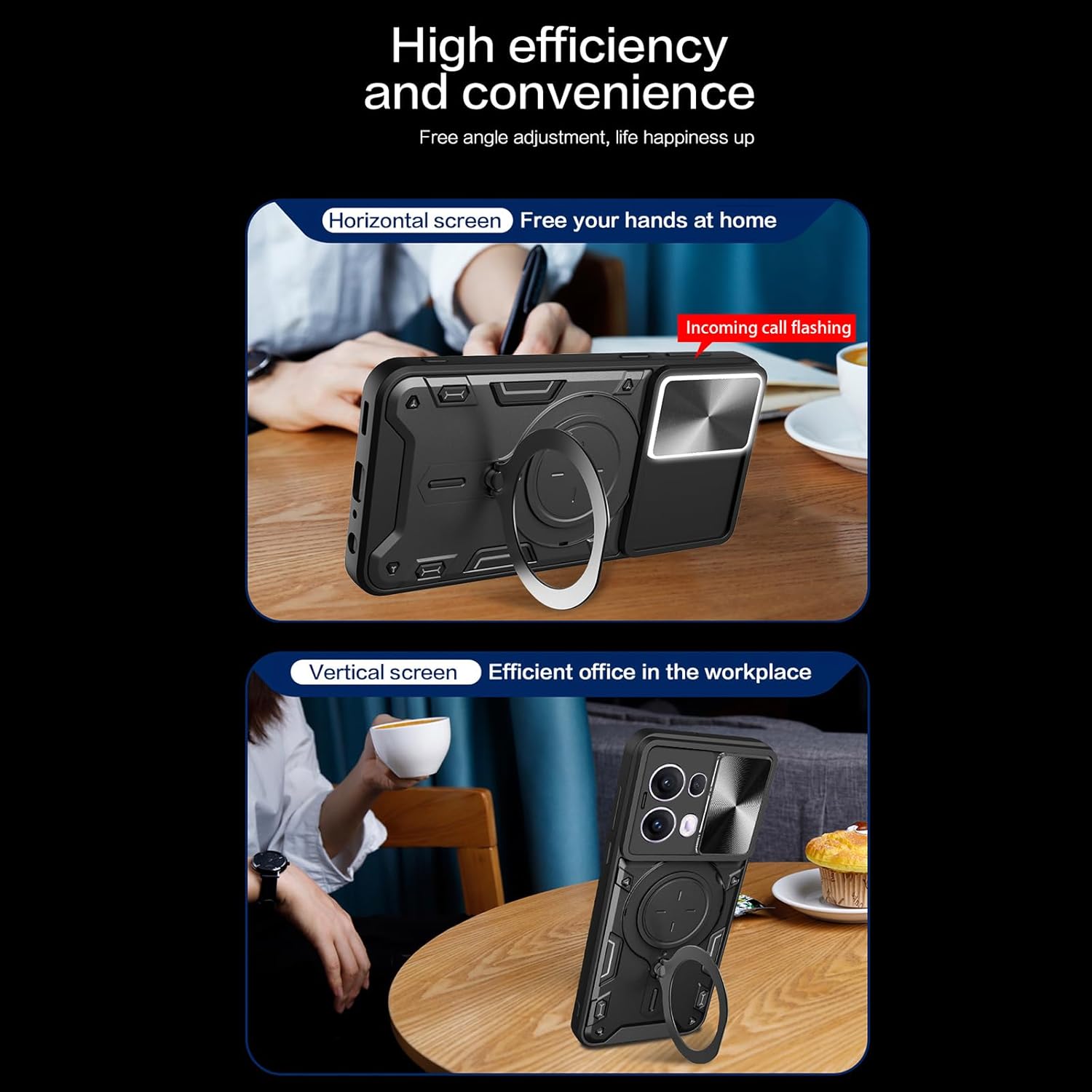 Husa pentru Oppo Reno 13 Pro cu protectie pentru camera si suport magnetic integrat Ring Shockproof Negru
