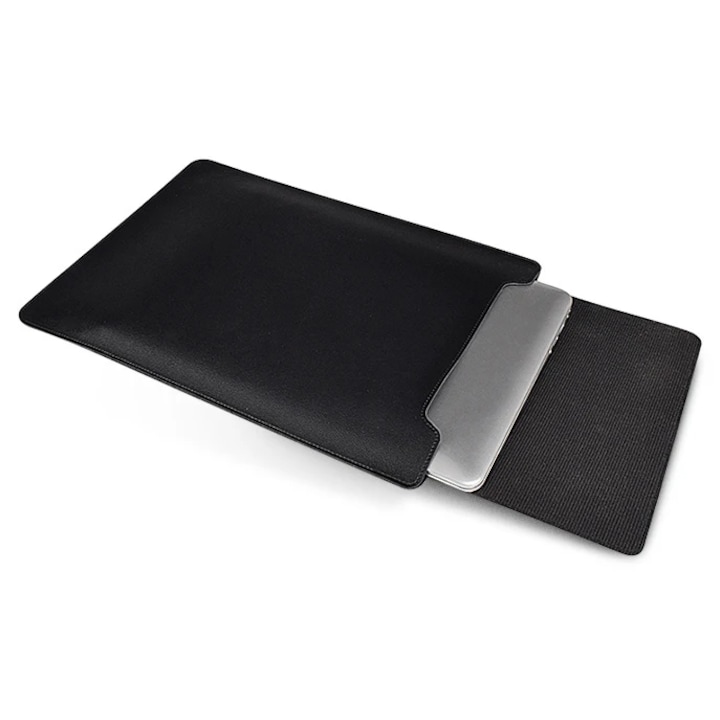 Husa universala pentru MacBook din piele, cu suport si zona mousepad, Negru