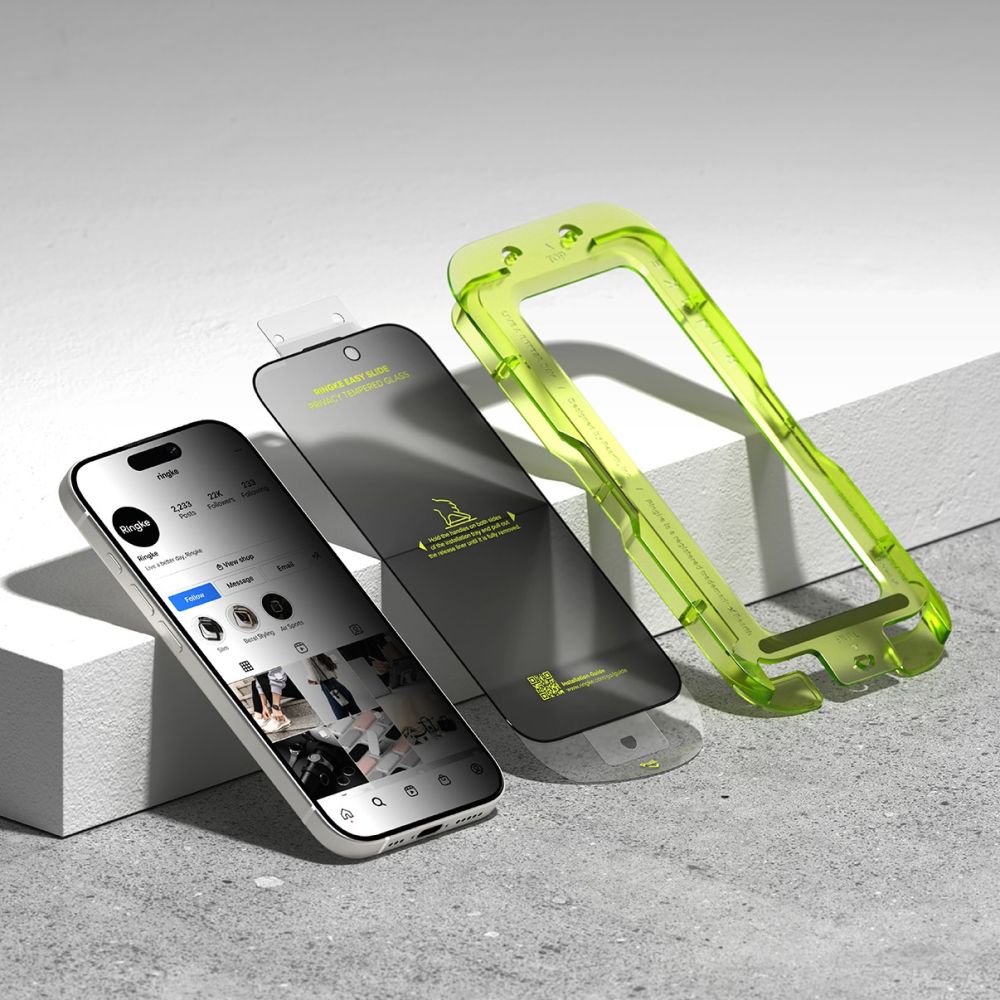 Set 2 folii sticla securizata Ringke Easy Slide Privacy compatibil cu iPhone 17, Kit montare inclus, Transparent