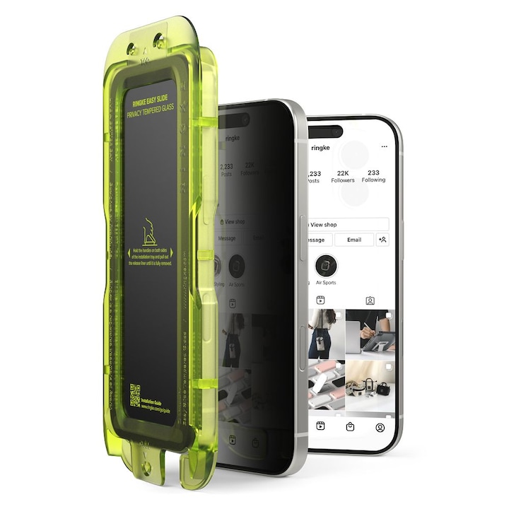 Set 2 folii sticla securizata Ringke Easy Slide Privacy compatibil cu iPhone 17, Kit montare inclus, Transparent