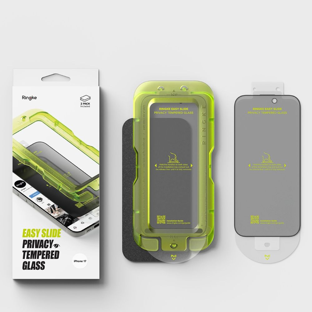 Set 2 folii sticla securizata Ringke Easy Slide Privacy compatibil cu iPhone 17, Kit montare inclus, Transparent