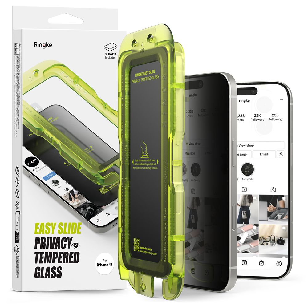 Set 2 folii sticla securizata Ringke Easy Slide Privacy compatibil cu iPhone 17, Kit montare inclus, Transparent
