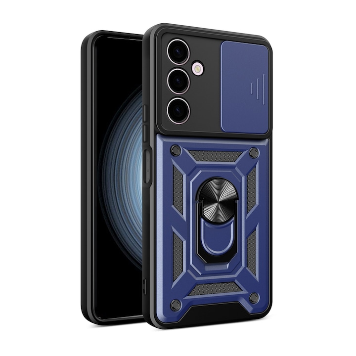 Husa telefon, pentru Samsung Galaxy A25 5G Capac de obiectiv al camerei glisante, inel rotativ 360°, Albastru