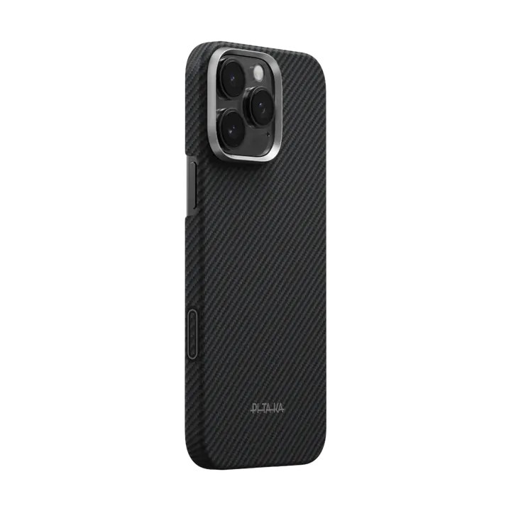 Husă PITAKA ultra-subtire pentru iPhone 16 Pro, neagră/gri, material aramidă, rezistentă la zgârieturi
