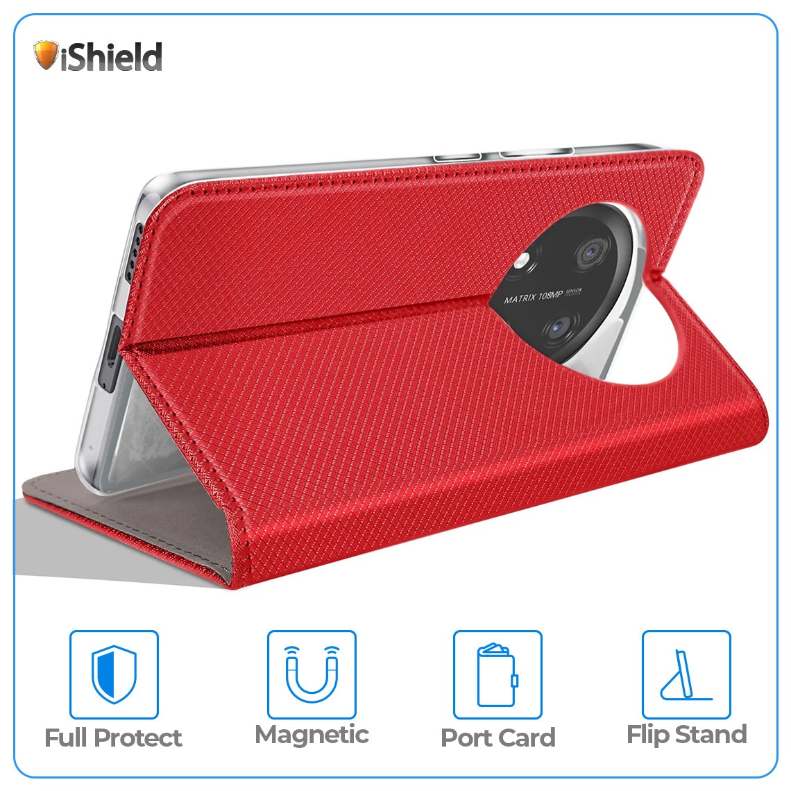 Husa Flip pentru Honor Magic 7 Lite, tip carte cu inchidere magnetica, compartiment pentru carduri, functie Stand, Rosie