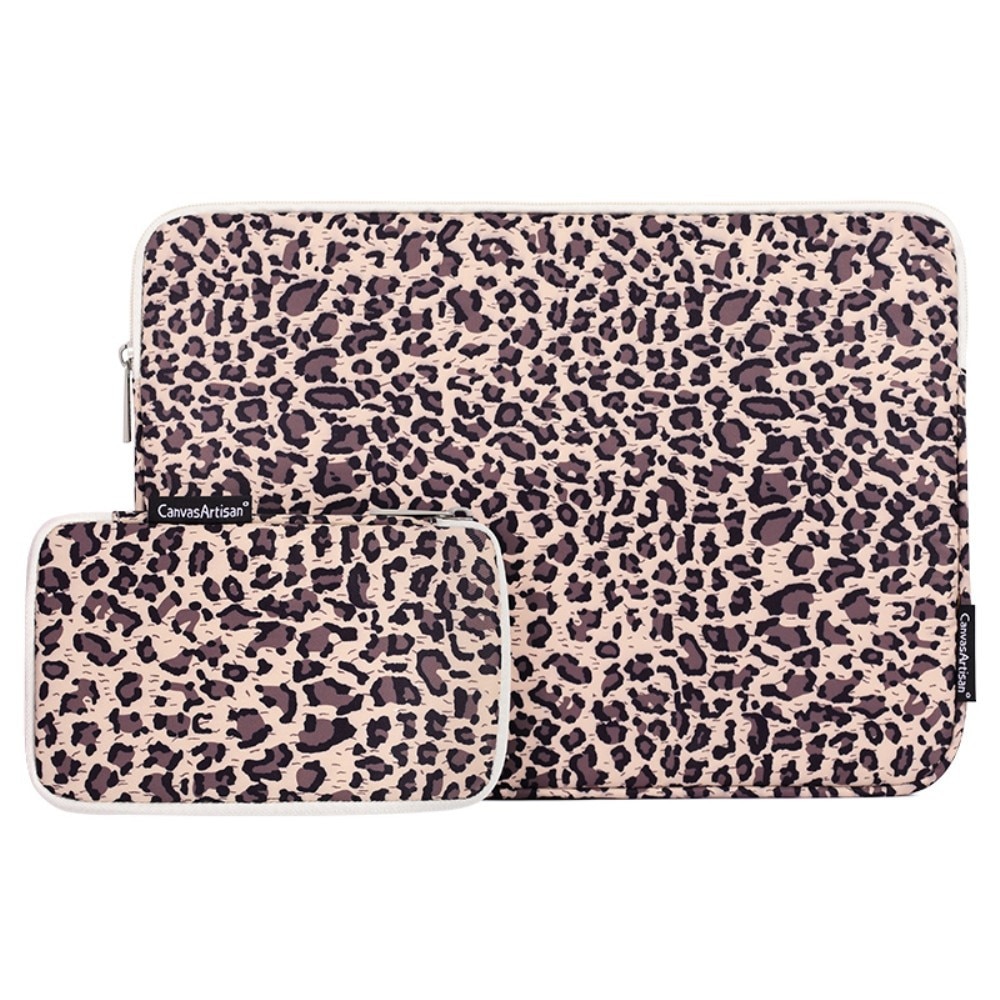 Etui laptop 13", Zolte, motiv panterki, cu torba suplimentara, 330x231x24mm