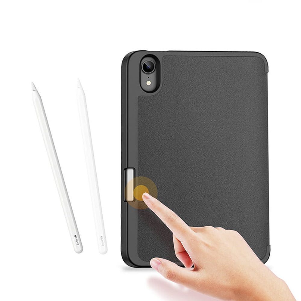 Husă tabletă compatibilă cu iPad mini 7 2024 - DUX DUCIS DOMO, husă neagră rezistentă la șocuri, cu suport pentru creion