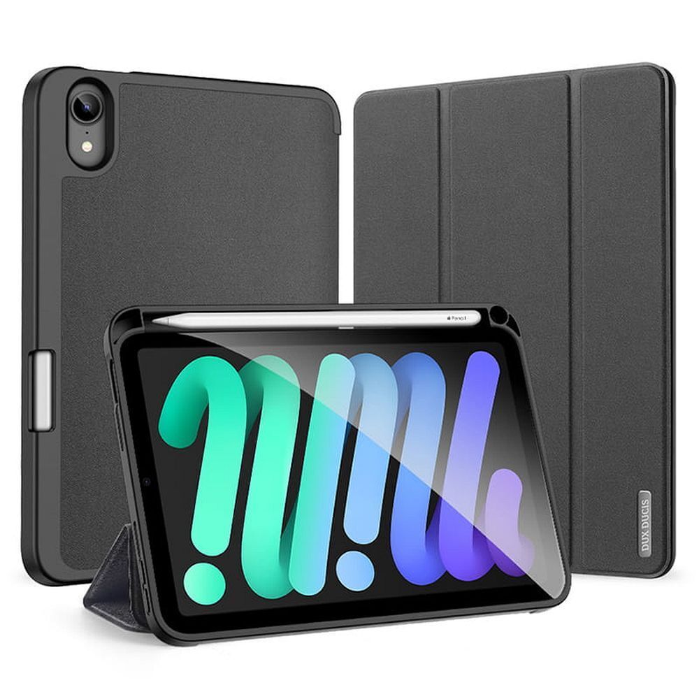 Husă tabletă compatibilă cu iPad mini 7 2024 - DUX DUCIS DOMO, husă neagră rezistentă la șocuri, cu suport pentru creion