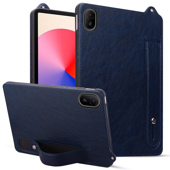 Husa tableta pentru Huawei MatePad SE 11 2024, spate din piele TPU, cu bentita de mana, albastru inchis