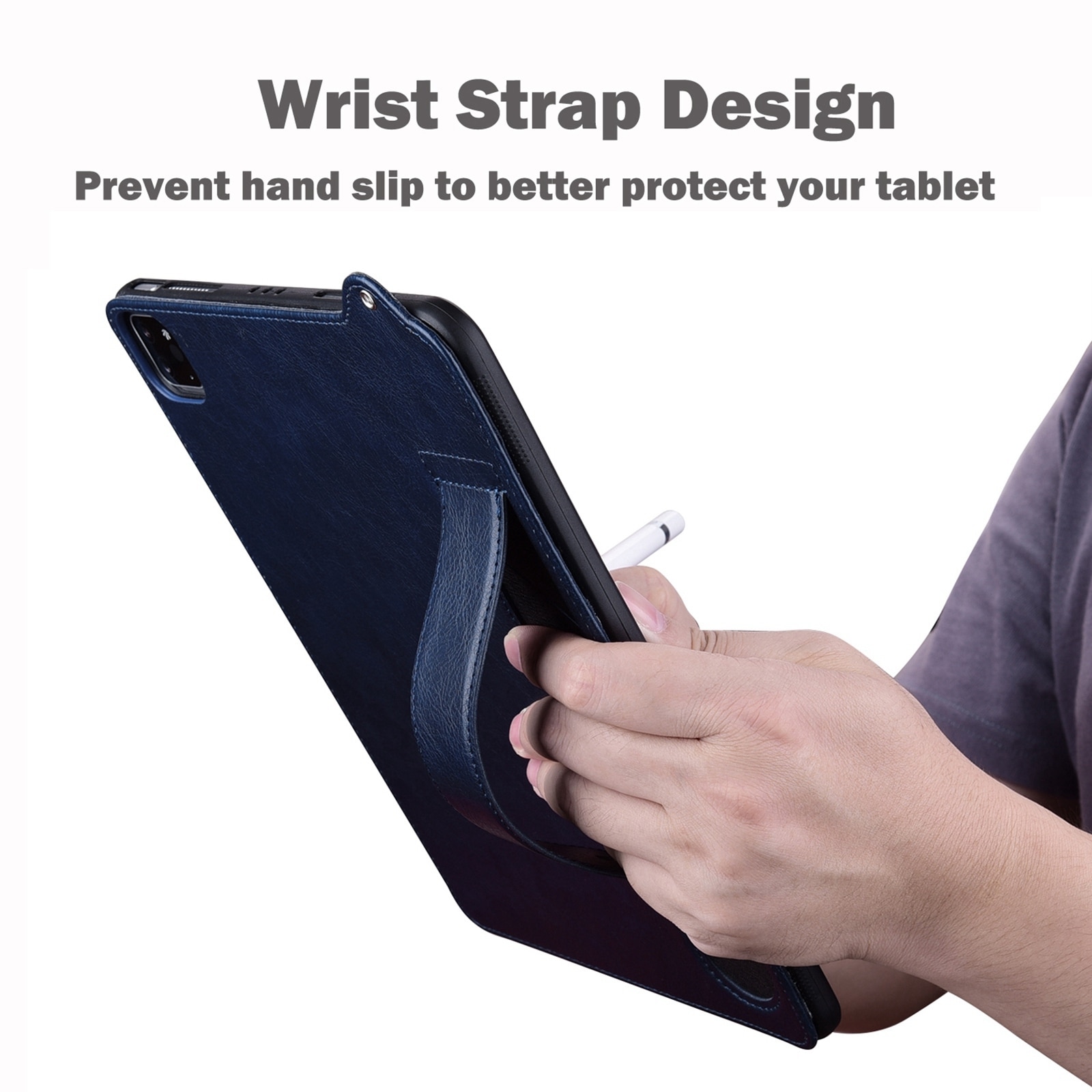 Husa tableta pentru Huawei MatePad SE 11 2024, spate din piele TPU, cu bentita de mana, albastru inchis