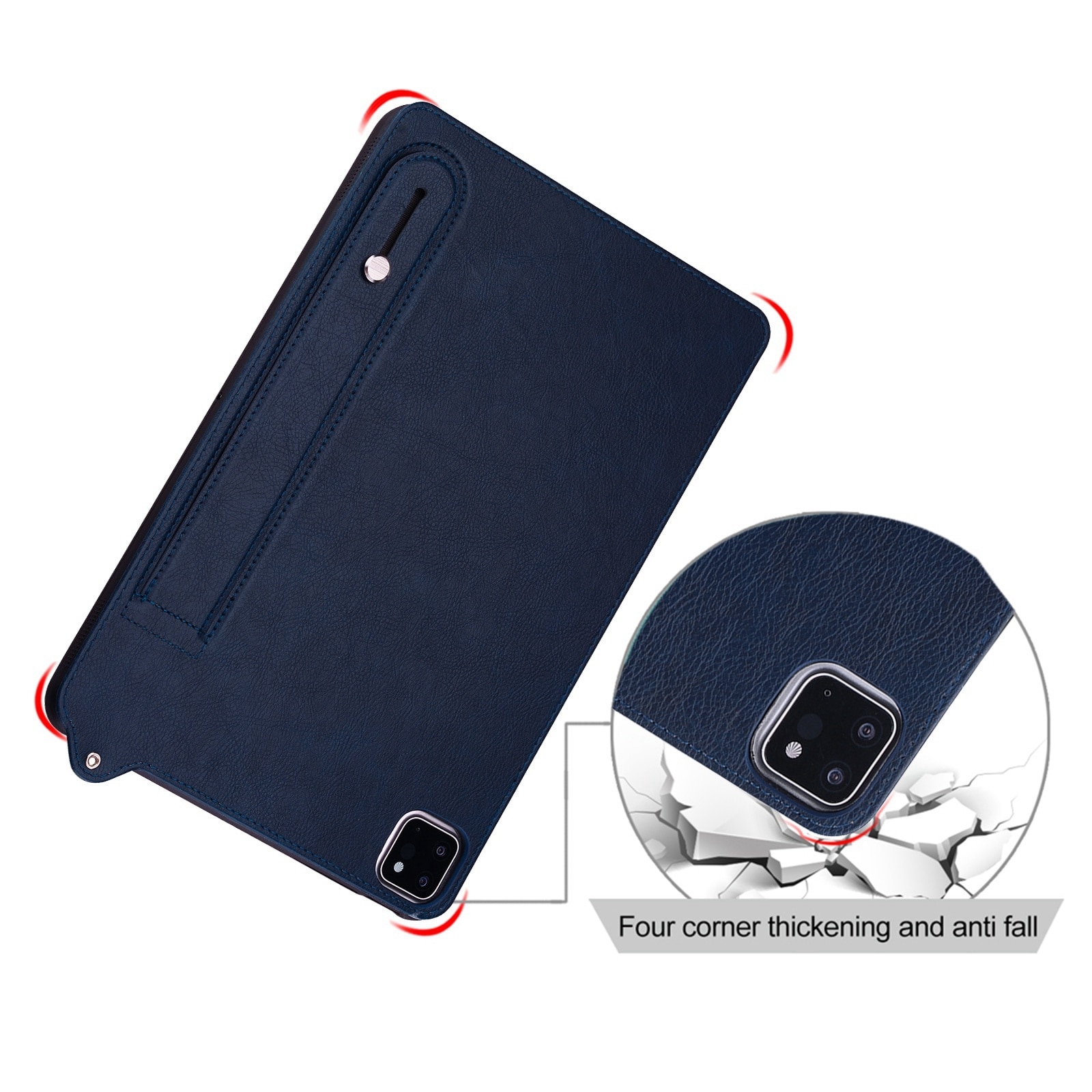 Husa tableta pentru Huawei MatePad SE 11 2024, spate din piele TPU, cu bentita de mana, albastru inchis