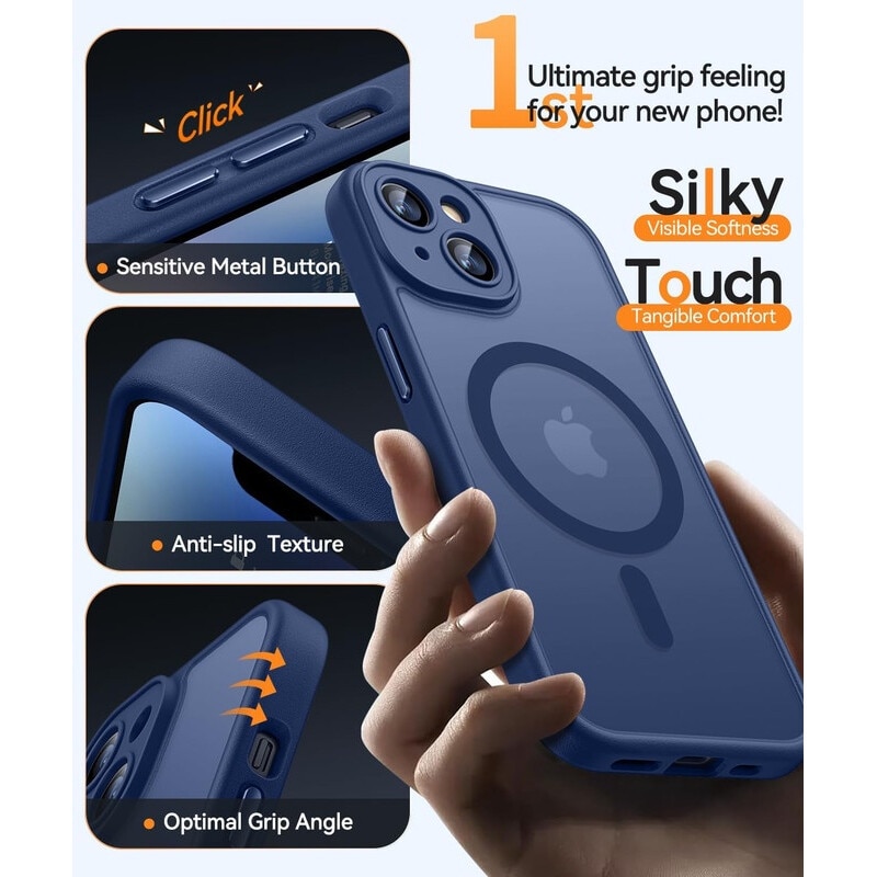 Husa Compatibila MagSafe pentru Apple iPhone 14 | Design Slim cu Margini Ridicate si Acoperire Completa a Camerelor | Sistem Magnetic Integrat | Suport pentru Incarcare Wireless | Albastru inchis