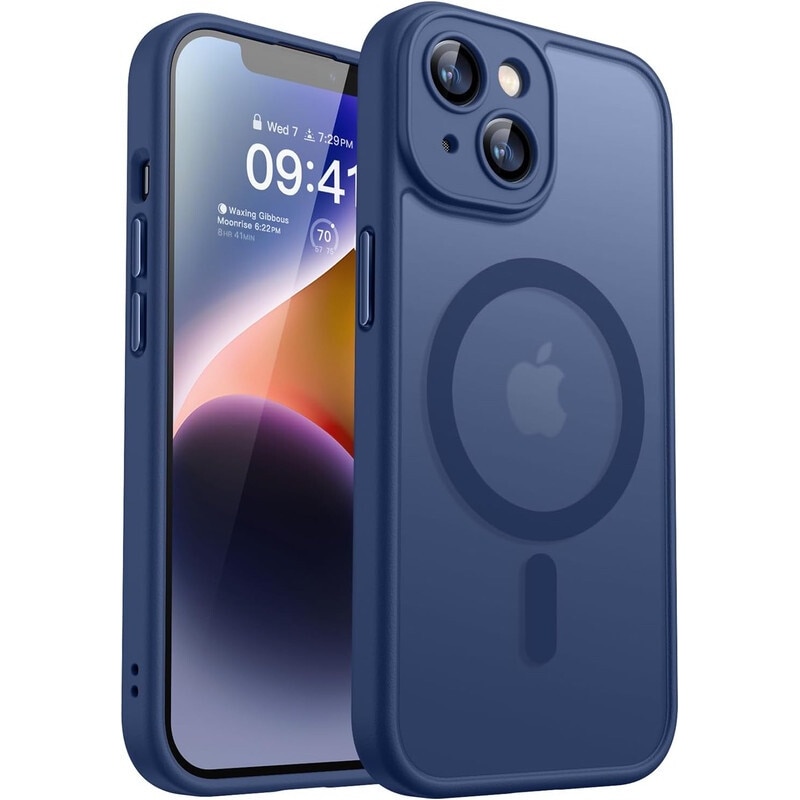 Husa Compatibila MagSafe pentru Apple iPhone 14 | Design Slim cu Margini Ridicate si Acoperire Completa a Camerelor | Sistem Magnetic Integrat | Suport pentru Incarcare Wireless | Albastru inchis