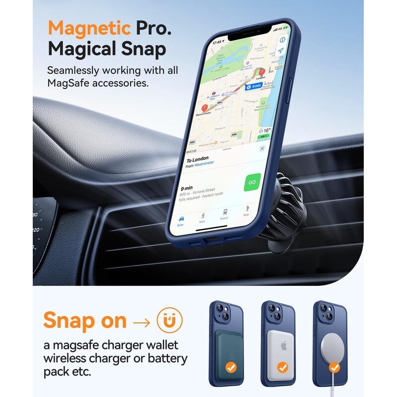 Husa Compatibila MagSafe pentru Apple iPhone 14 | Design Slim cu Margini Ridicate si Acoperire Completa a Camerelor | Sistem Magnetic Integrat | Suport pentru Incarcare Wireless | Albastru inchis