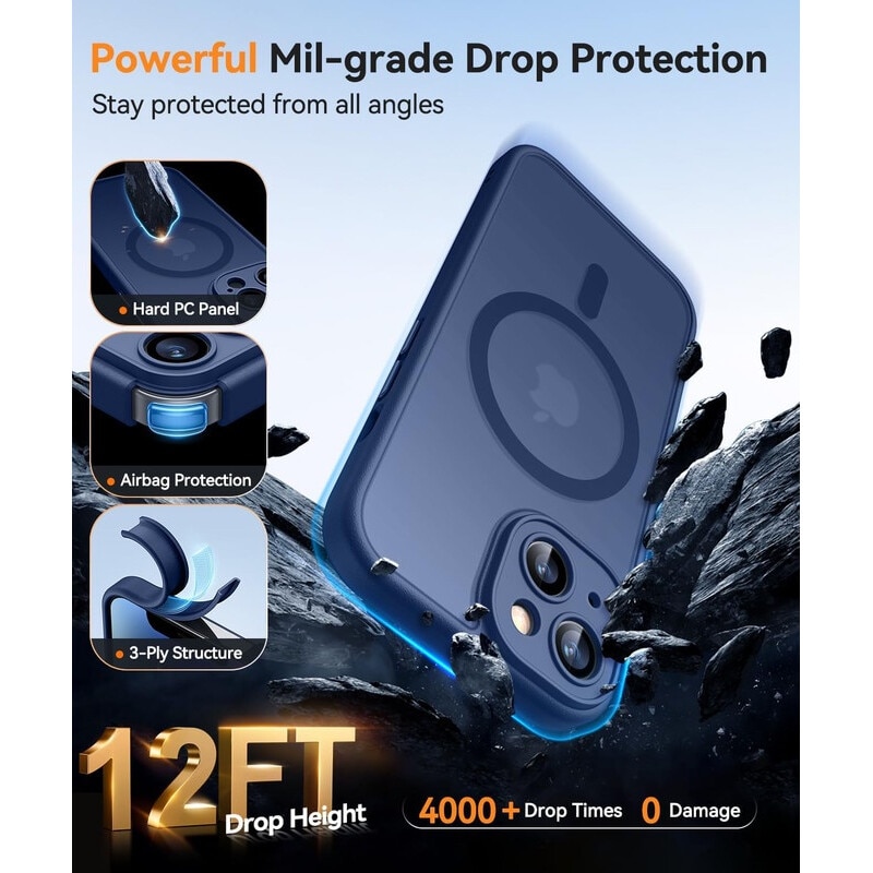 Husa Compatibila MagSafe pentru Apple iPhone 14 | Design Slim cu Margini Ridicate si Acoperire Completa a Camerelor | Sistem Magnetic Integrat | Suport pentru Incarcare Wireless | Albastru inchis