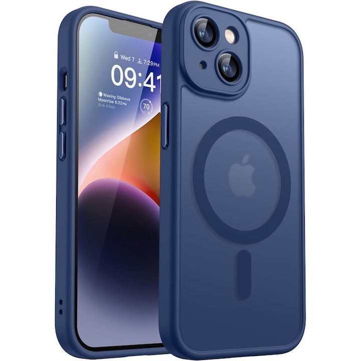 Husa Compatibila MagSafe pentru Apple iPhone 14 | Design Slim cu Margini Ridicate si Acoperire Completa a Camerelor | Sistem Magnetic Integrat | Suport pentru Incarcare Wireless | Albastru inchis