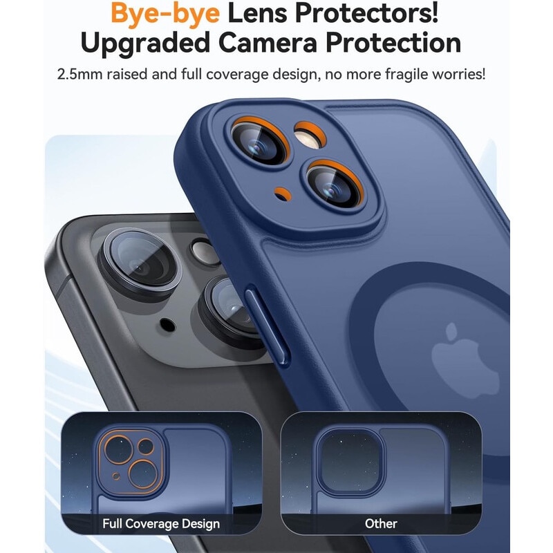 Husa Compatibila MagSafe pentru Apple iPhone 14 | Design Slim cu Margini Ridicate si Acoperire Completa a Camerelor | Sistem Magnetic Integrat | Suport pentru Incarcare Wireless | Albastru inchis