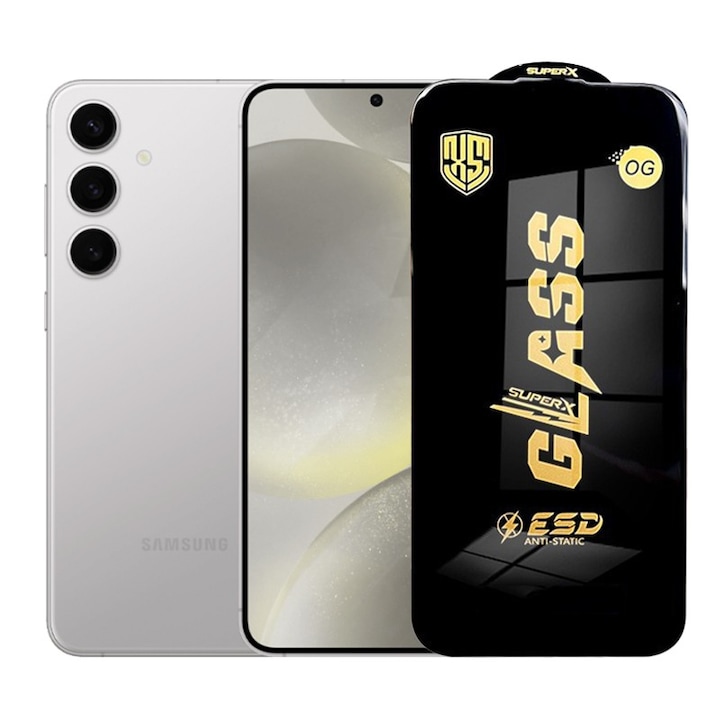 Folie de Protectie pentru Samsung Galaxy S24+, Flippy, Sticla Securizata ESD, Margini Negre, Rezistenta la Zgirieturi, Antistatica, 0.35 mm, Transparenta