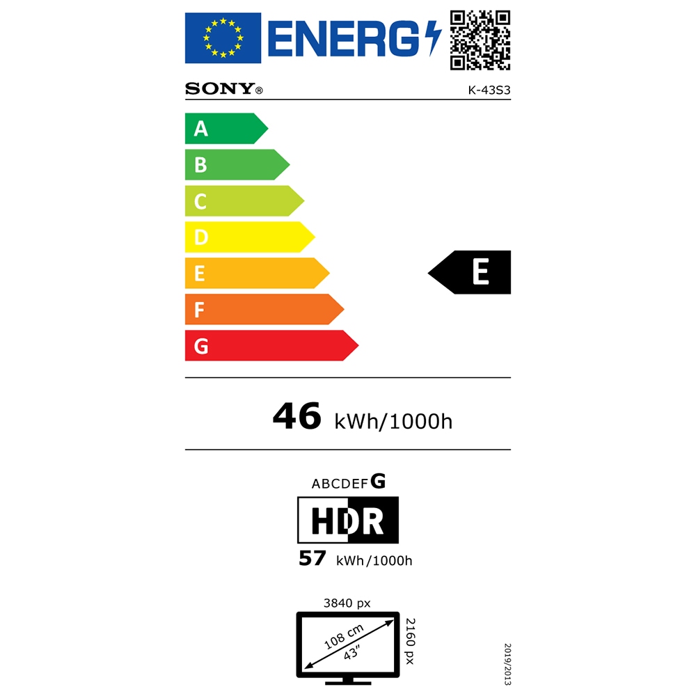 Televizor LED Smart SONY BRAVIA 3 K43S35, Ultra HD 4K, HDR, 108cm