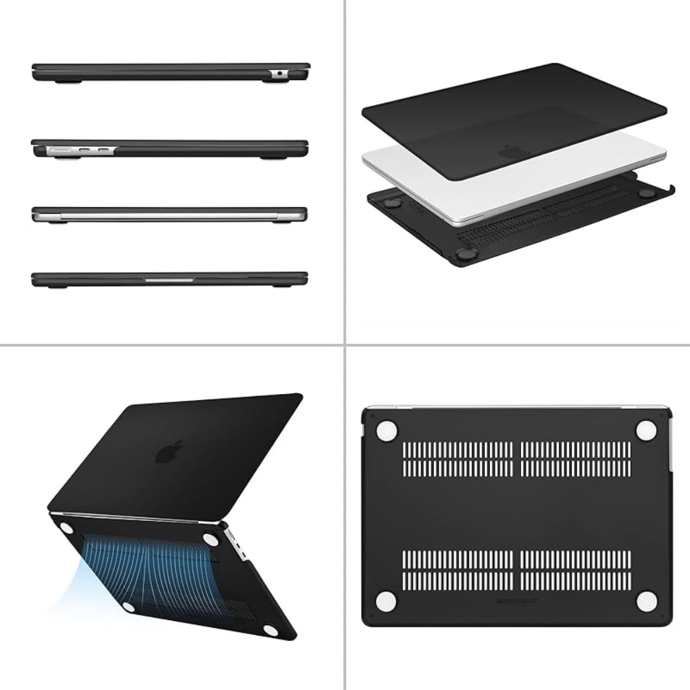 Carcasa Glitter Hard Shell pentru MacBook Air 15 (2023/2024/2025) M Series (M4/M3/M2) (A2941/A3114/A3241), Husa & Protectie MacBook, Negru transparent