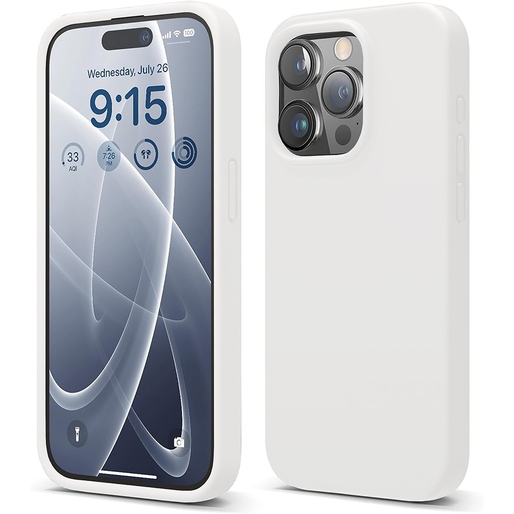 Husa CASEY STUDIOS™ pentru Apple iPhone 15 Pro, Soft Silicone Premium, Microfibra in Interior, Alb, de Protectie, Ultra Slim, pentru Incarcare Wireless, Margini Ridicate pentru Protectia Ecranului si a Camerelor