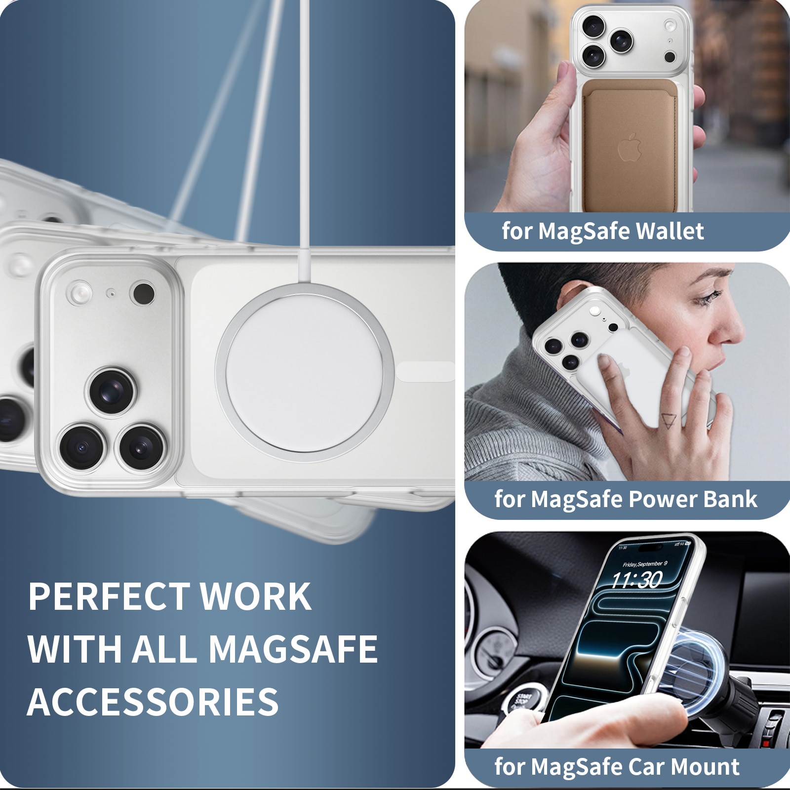 Husa de protectie pentru iPhone 17 Pro Max, Omelivon, MagSafe, Protectie completa, Anti-Soc, Decupaje Precise, Incarcare Wireless, Alb Transparent