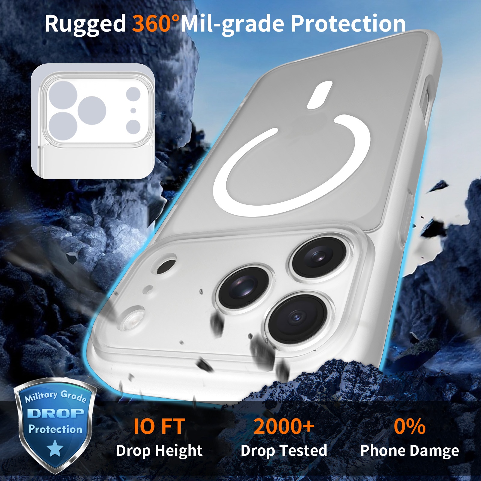 Husa de protectie pentru iPhone 17 Pro Max, Omelivon, MagSafe, Protectie completa, Anti-Soc, Decupaje Precise, Incarcare Wireless, Alb Transparent