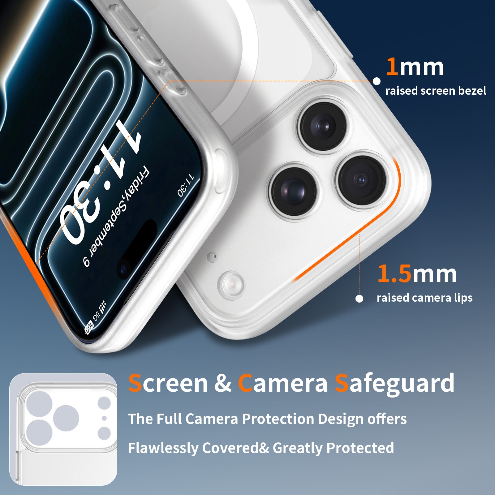 Husa de protectie pentru iPhone 17 Pro Max, Omelivon, MagSafe, Protectie completa, Anti-Soc, Decupaje Precise, Incarcare Wireless, Alb Transparent