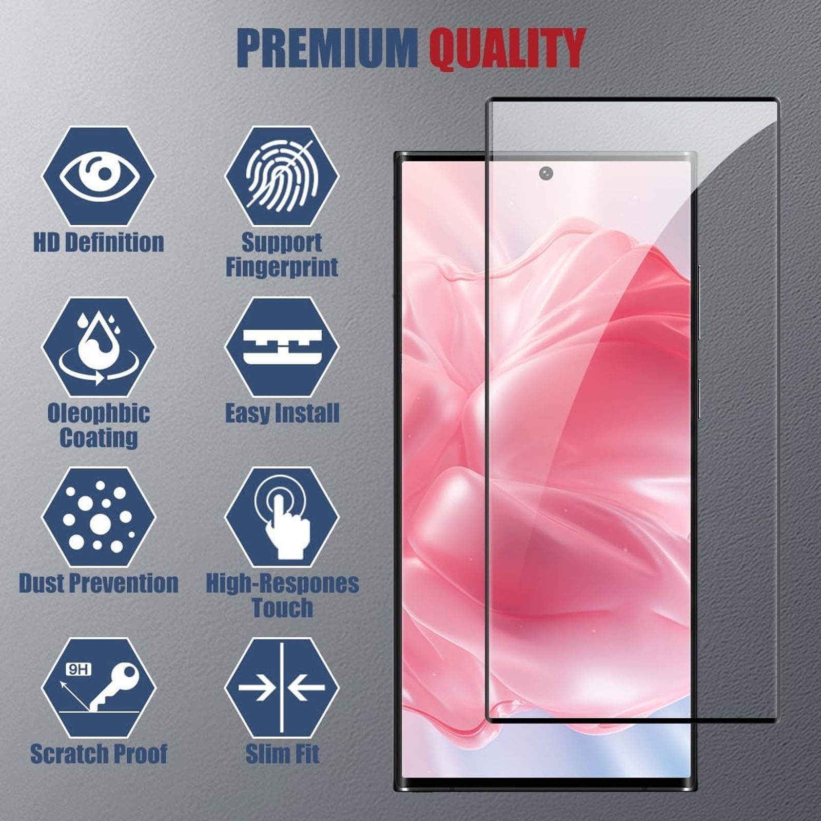 Set 2 folii sticla pentru Samsung Galaxy S24 ultra, Hggzeg, Folie sticla protectie telefon, Folie de inalta definitie, Cu dispozitiv de montare automata in 30 de secunde, 9H+, Tratament electronic oleofobic si anti amprente, Transparent